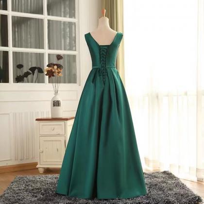 Satin Evening Dress,dark Green Prom Dress,formal..