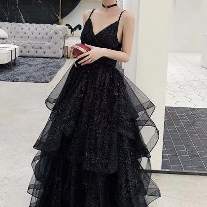 Black Evening Dress, Long Socialite Prom Dress,..
