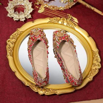 Wedding Shoes, Wedding Bride Shoes, Red Flat..