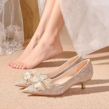 Bow-tied Bridal Shoes, High-heeled Glass Slippers,..