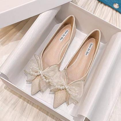 Pointy Single Shoes, Shallow Flat Shoes, Bow..
