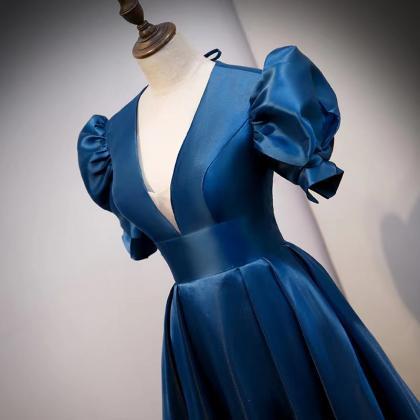 High Grade Evening Dress, Royal Blue Heavy Puff..