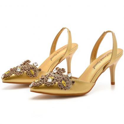 7cm, Shimmery Toe, Gold Ball Sandals, Thin Heel,..