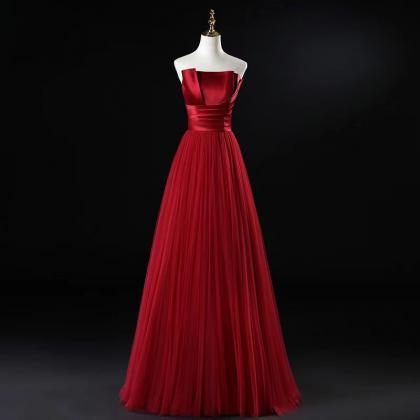Red Long Prom Dress, Red Evening Dress,strapless..