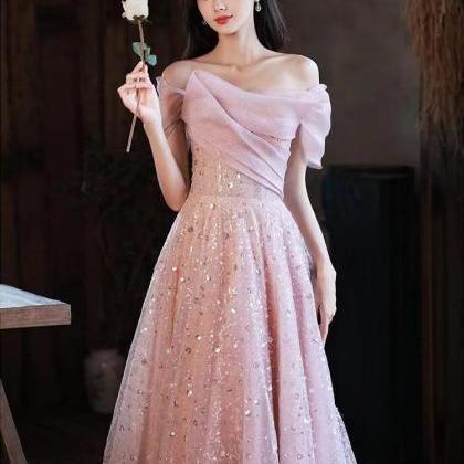 Pink Evening Dress, Elegant Party Dress, Sweet Off..