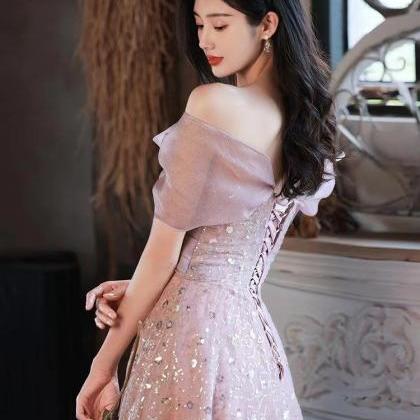 Pink Evening Dress, Elegant Party Dress, Sweet Off..