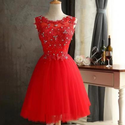 Sleeveless Evening Dress, O-neck Prom Dress, Lace..