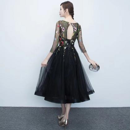 Elegant Homecoming Dress, Black Midi Dress,..