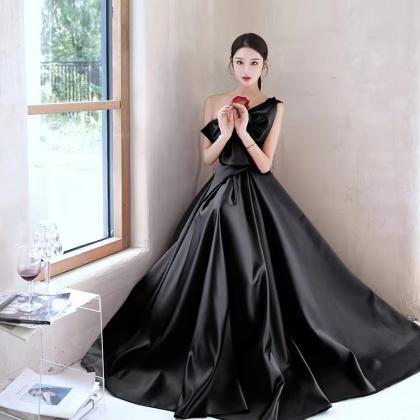 One Shoulder Evening Dress,sexy Prom Dress,black..