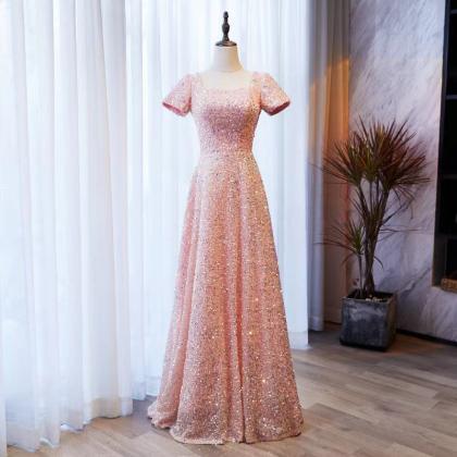 Pink Evening Dress, Heavy Sequined Prom Dress,..