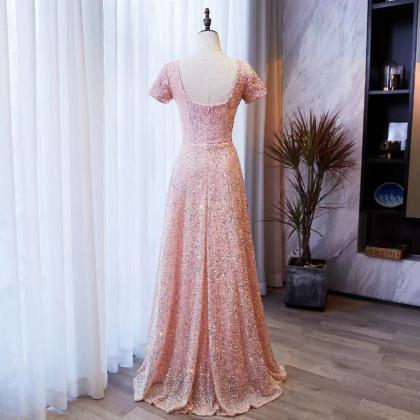 Pink Evening Dress, Heavy Sequined Prom Dress,..
