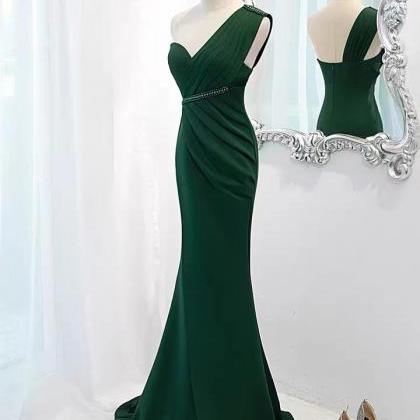 Green Evening Dress, High Sense Satin Party Dress,..