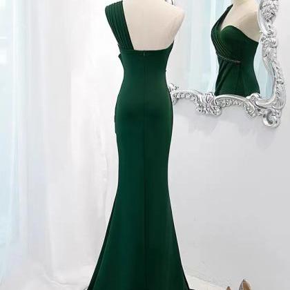 Green Evening Dress, High Sense Satin Party Dress,..