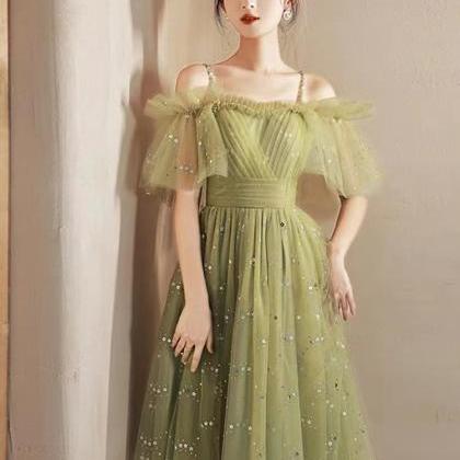 Green Evening Dress, Spaghetti Strap Party Dress,..