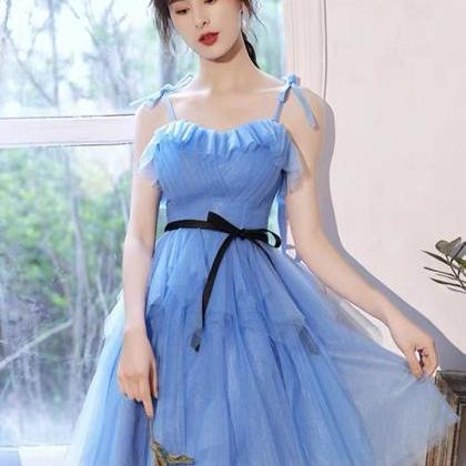 Blue Evening Dress, Spaghetti Strap Party Dress,..