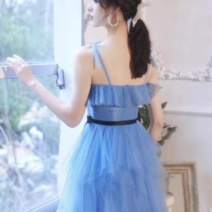 Blue Evening Dress, Spaghetti Strap Party Dress,..