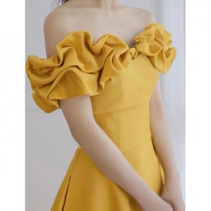 Chic Yellow Party Dress, Off Shoulder Prom Dress,..
