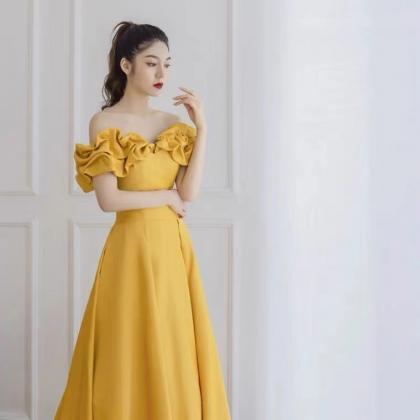 Chic Yellow Party Dress, Off Shoulder Prom Dress,..