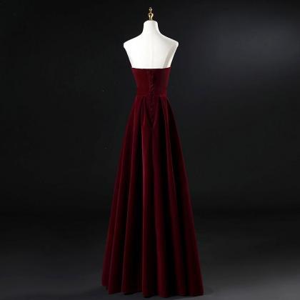 Burgundy Prom Dress,velvet Floor Length Evening..