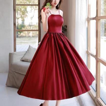 Satin Dress, Red Prom Dress, Halter Party..