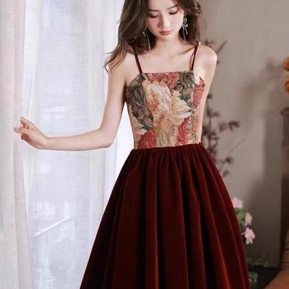 Velvet Red Dress, Vintage Prom Dress, Halter Party..