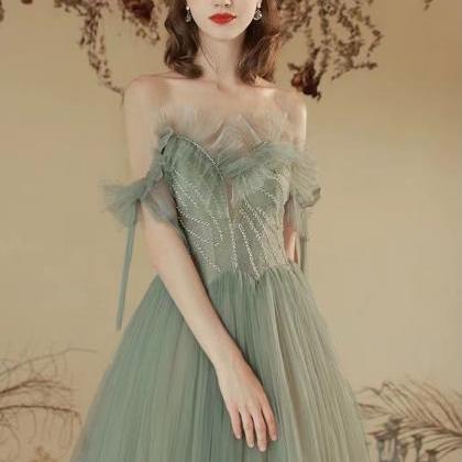 Off Shoulder Prom Dress,green Evening Dress,fresh..