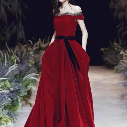 Red Party Dress,off Shoulder Prom Dress,noble..