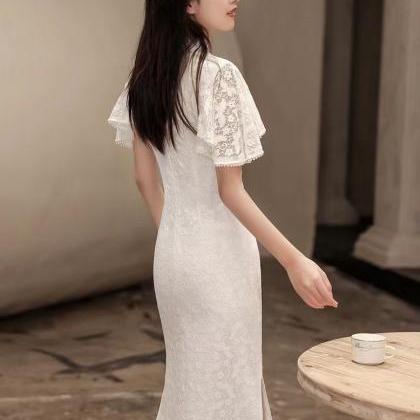 Cheongsam Evening Dress ,noble Party Dress, White..