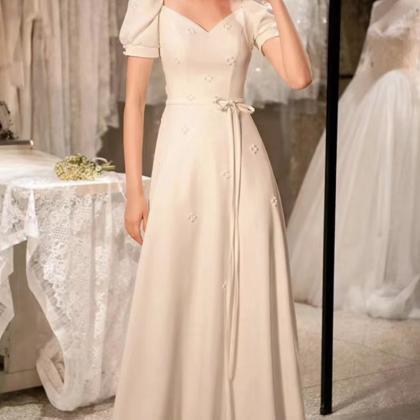 V-neck Evening Dress, Fairy Dress,satin Bridal..