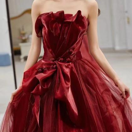 Strapless Party Dress, Charming Evening Dress, Red..