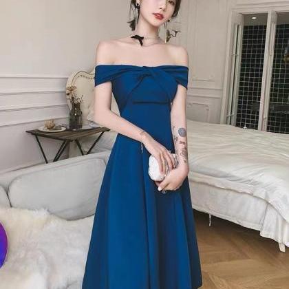Off Shoulder Evening Dress, Sexy Party Dress,blue..