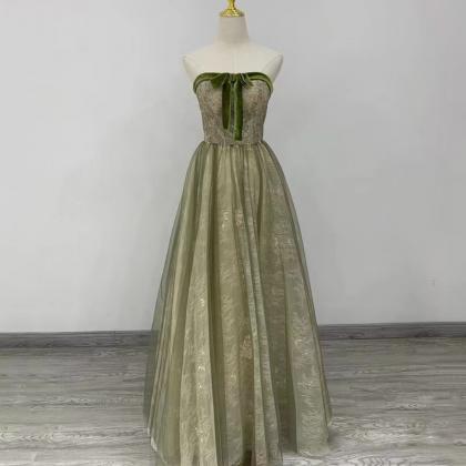 Strapless Evening Dress, Green Party Dress, Fairy..