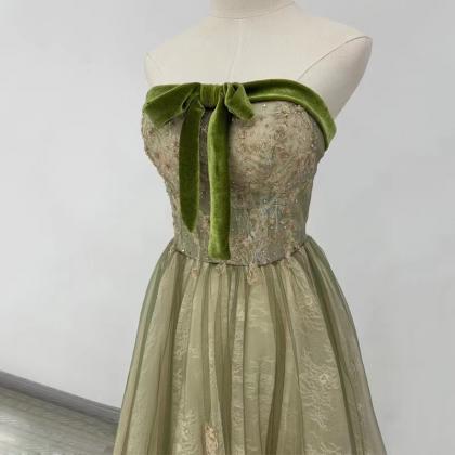 Strapless Evening Dress, Green Party Dress, Fairy..