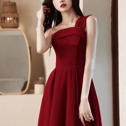 Red Dress,one Shoulder Prom Dress,cute Evening..