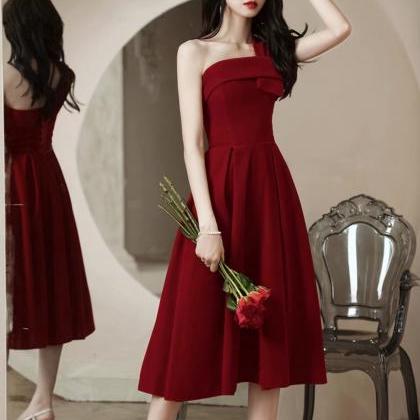 Red Dress,one Shoulder Prom Dress,cute Evening..