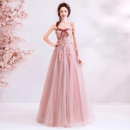 Fairy Prom Dress, Pink Party Dress, Strapless Prom..
