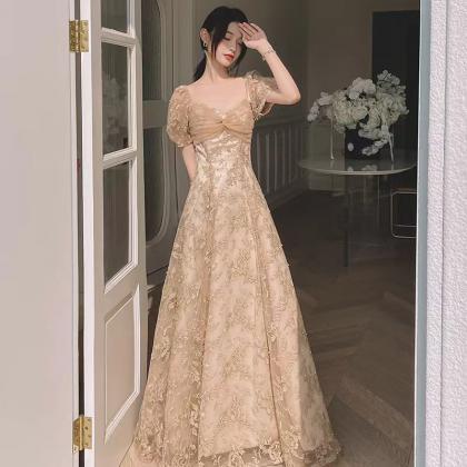 Off Shoulder Prom Dress,lace Party Dress,gold..