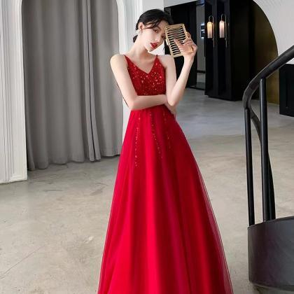V-neck Prom Dress,red Party Dress,sexy Evening..