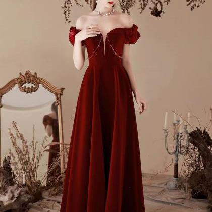 Off Shoulder Evening Dress,red Party Dress,chic..
