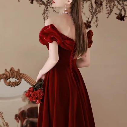 Off Shoulder Evening Dress,red Party Dress,chic..