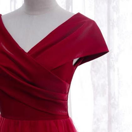 V-neck Evening Dress, Red Party Dress,elegant..