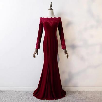 Burgundy Evening Dress,elegant Party Dress,off..
