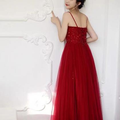 Spaghetti Strap Evening Dress, Red Dress,chic..