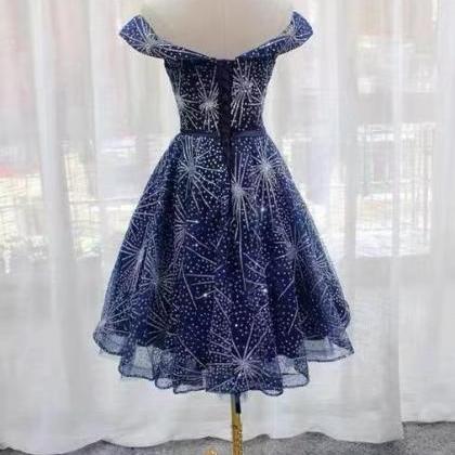 Off Shoulder Prom Dress,navy Blue Party Dress,cute..