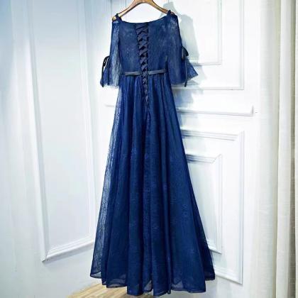 Long Sleeve Prom Dress,navy Blue Party Dress,lace..