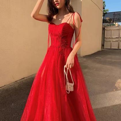 Spaghetti Strap Party Dress, Red Prom Dress,..
