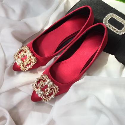 Flats, Red Bridal Shoes, Big Size Pointy Shoes