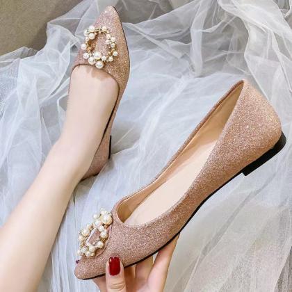 Maternity Shoes, Pearl Pointy Flats, Bridesmaid..