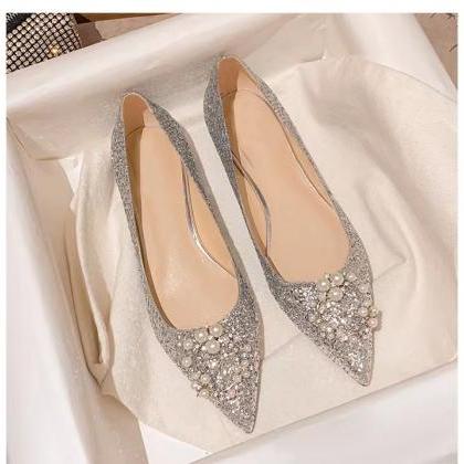 Maternity Shoes, Pearl Pointy Flats, Bridesmaid..