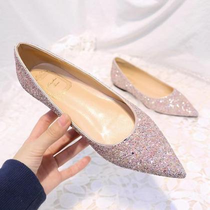 Wedding Shoes, Sequin Flats Female Pointy Single..
